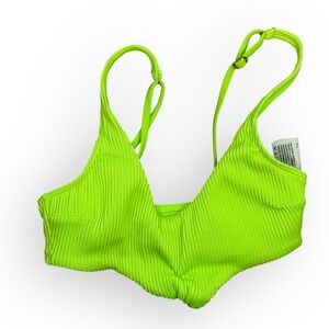 Hollister Sequin Neon Green Ribbed Bralette Swim Bikini Top Size XS‎